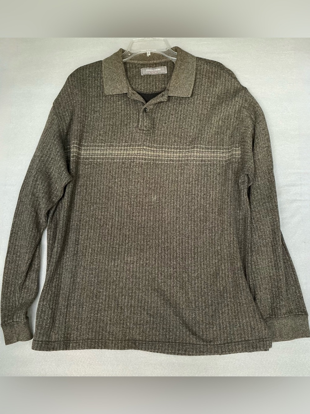 VTG Pierre Cardin Earthtone Ribbed Polo Sweater Long Sleeve Brown Grandpa XL